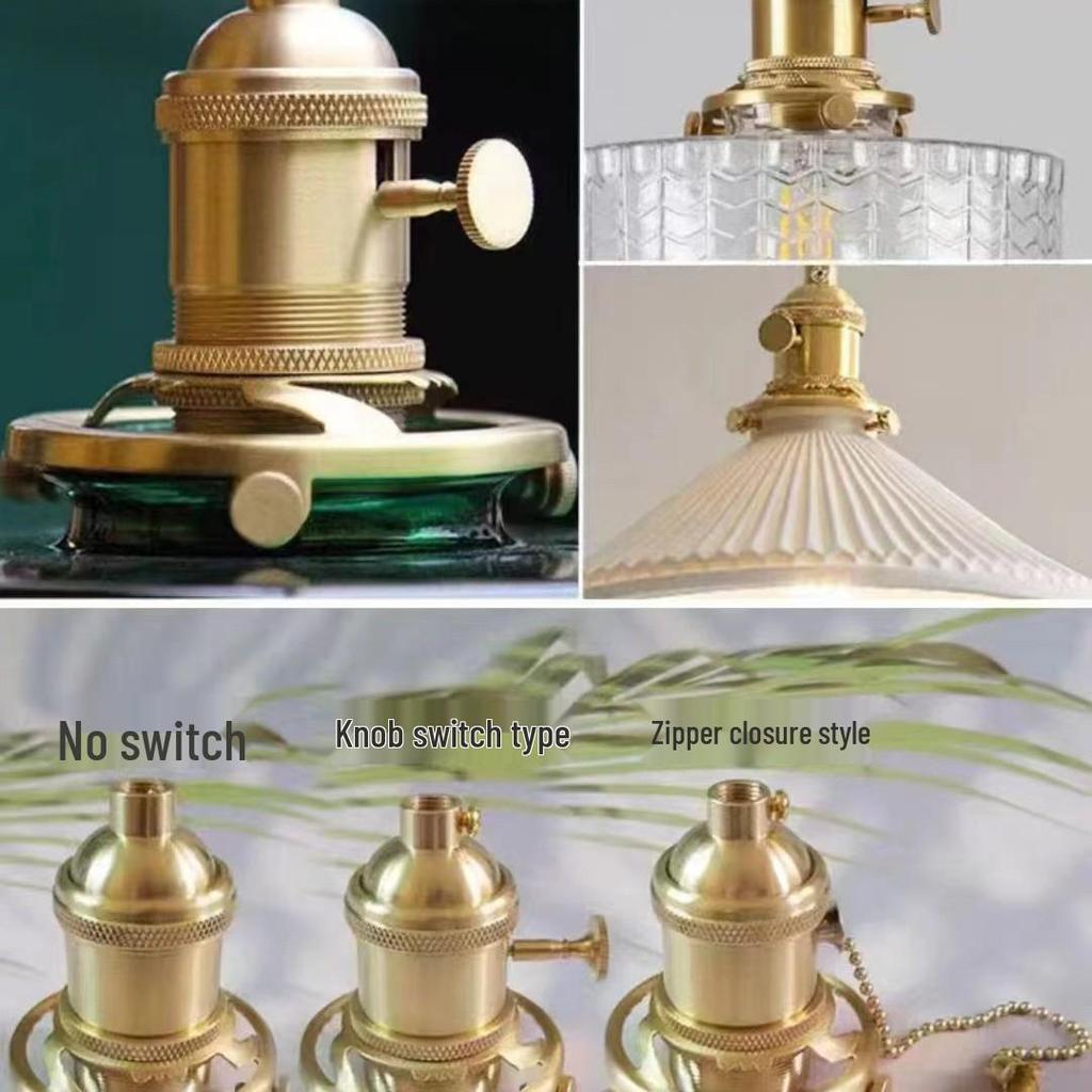 Vintage Copper Aluminum Lamp Holder with Knob Switch, E26/E27 Base, DIY Pendant Light Fixture Accessories.