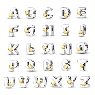 Brand New 26 Letters Copper Gold Heart Charm Beads For Brand Bracelet Birthday Diy Jewelry