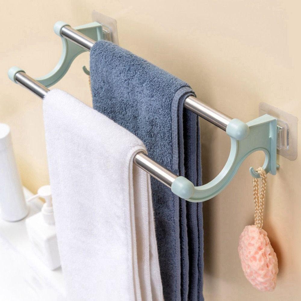 Stainless Steel Double Rod Towel Bar Punch-free Towel Storage Shelf Towel Rack  Toilet