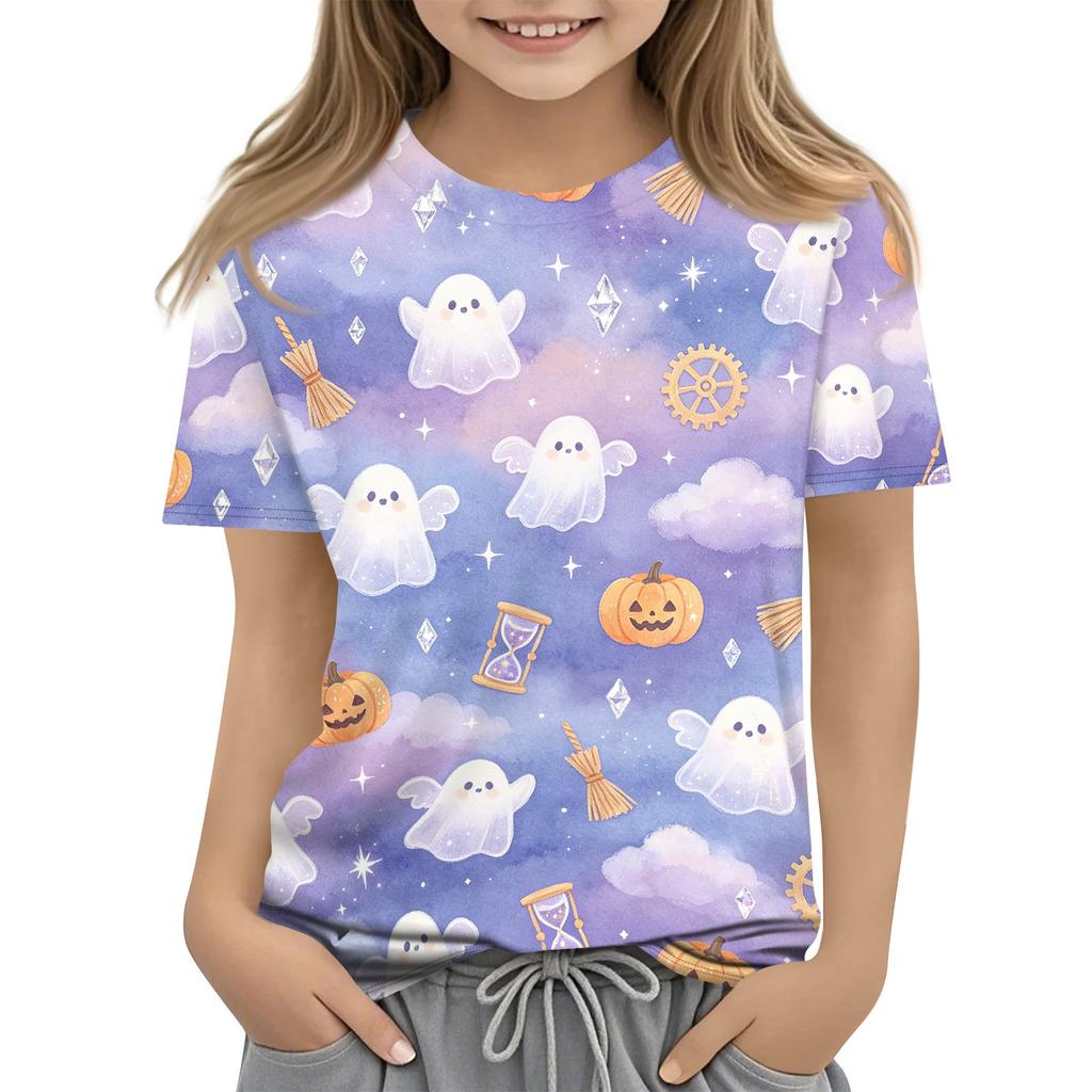 Kids Halloween Graphic T Shirt Short Sleeve Casual Crew Neck Top Boys Girls Printed Tee Comfortable Fit