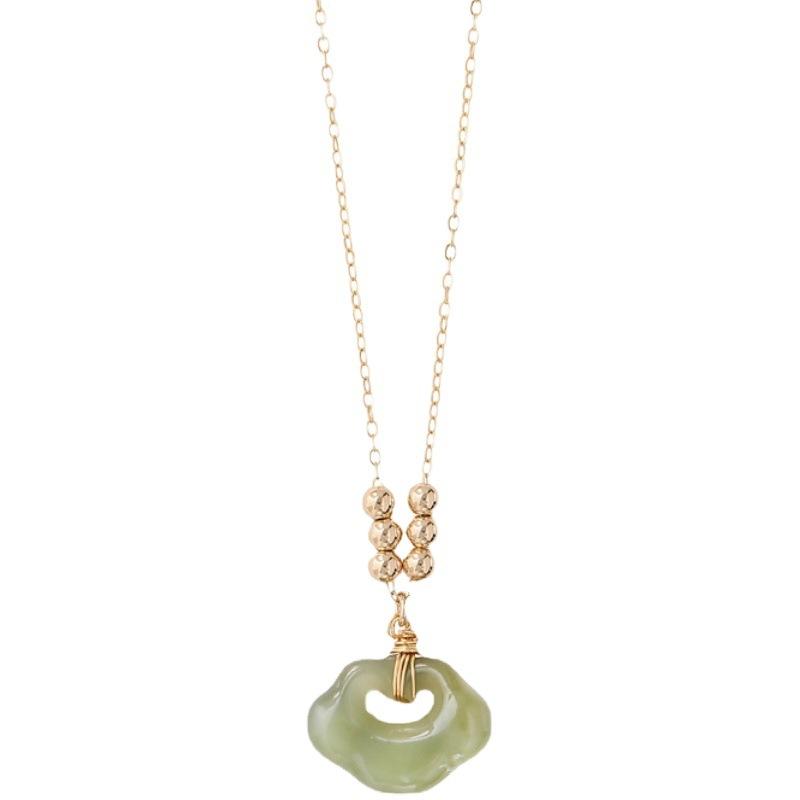 Recommended Jewelry Peace Lock Necklace for Women, Hetian Jade Longevity Lock14K Gold-plated collarbone chain with Ruyi lock pendant
