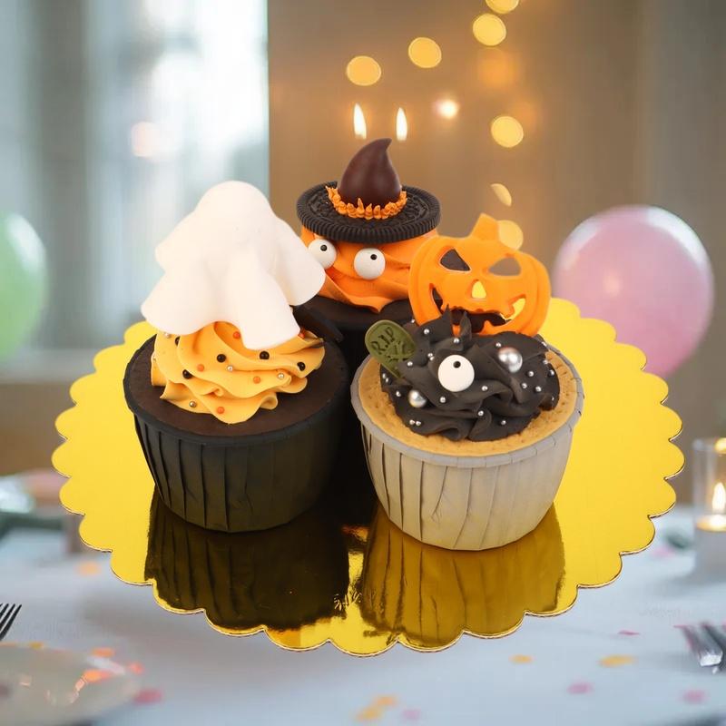 10 Stück Kuchenplatten mit weißen goldenen Kuchenringen, Pappe mit 6/8/10/12 Zoll Kuchenbasis, geeignet zum Backen von Kuchen