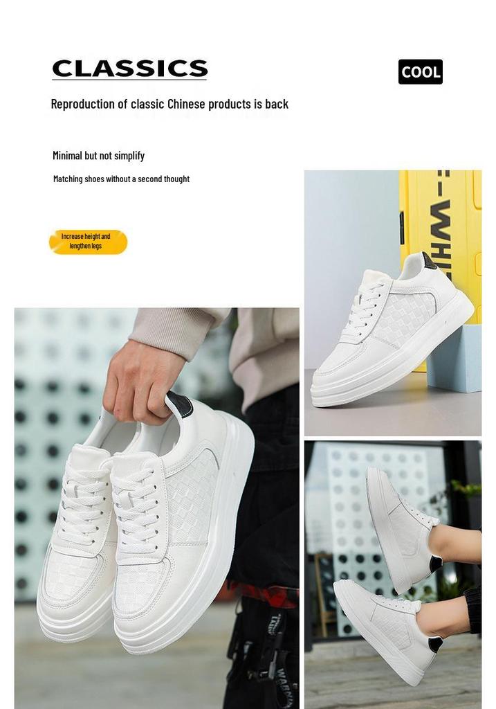 Men's Autumn Breathable Hidden Height Increasing Embossed Sneakers with Thick Soles
