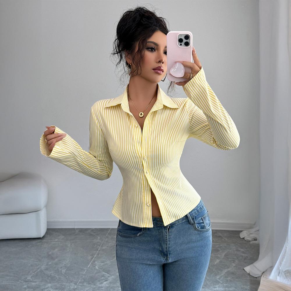 Casual Simple Striped Long-sleeved Button Tops and Shirts for Women 2025 Autumn and Winter