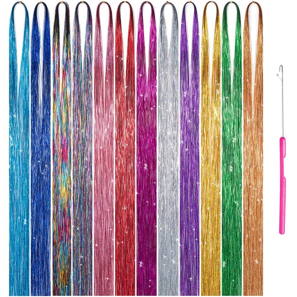 Gold Laser Tinsel Hair Extensions - Shiny Metal Wire, Colorful and Seamless.