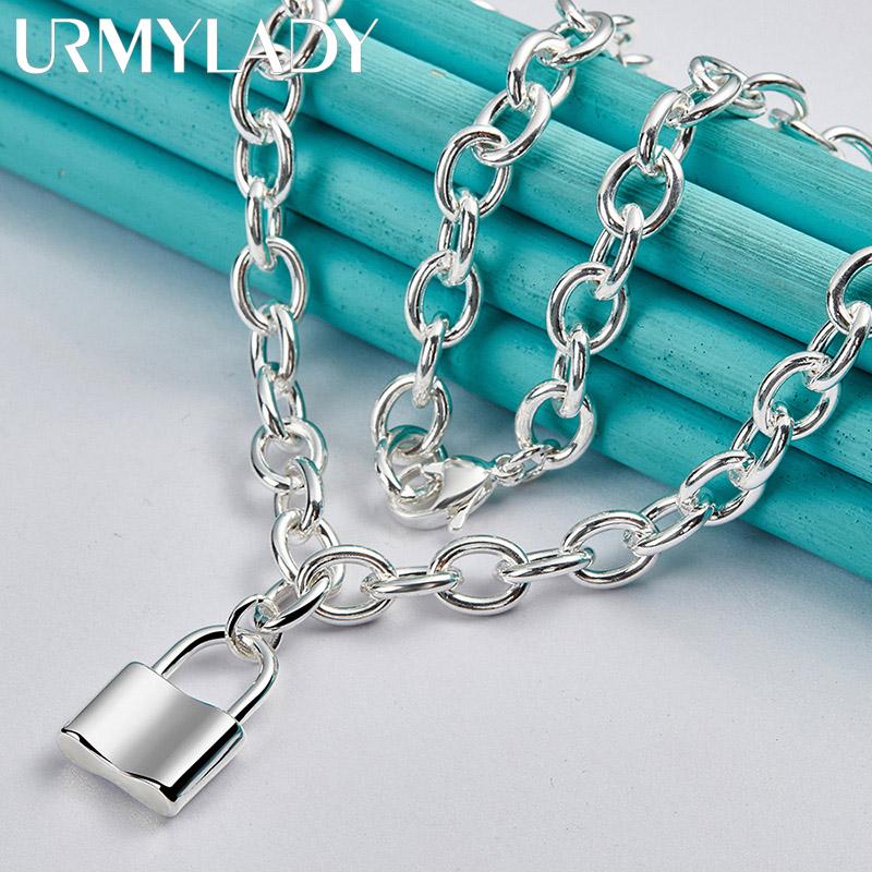 925er Sterlingsilber Schloss 18 Zoll Anhänger Halskette Für Frauen Modeschmuck