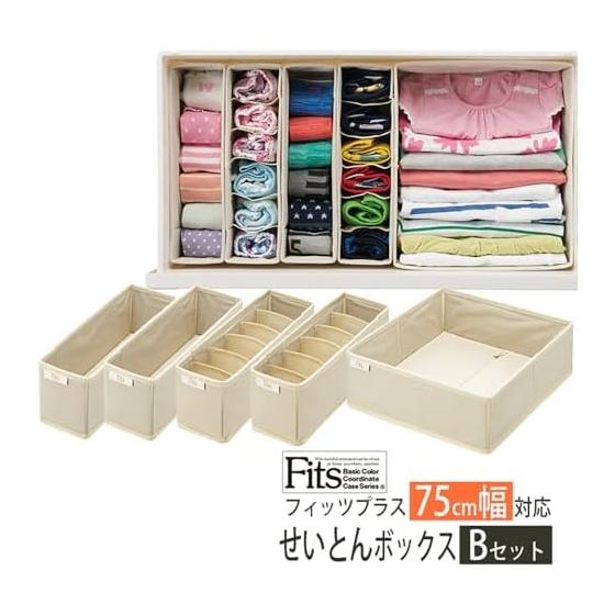 Tenma Storage Box Cloth Fits Fabric Series Seiton Box 5 Piece Set Fits Plus Compatible with 75cm Width B Set Ivory S: Approximately 9 X 33 X 11cm 2