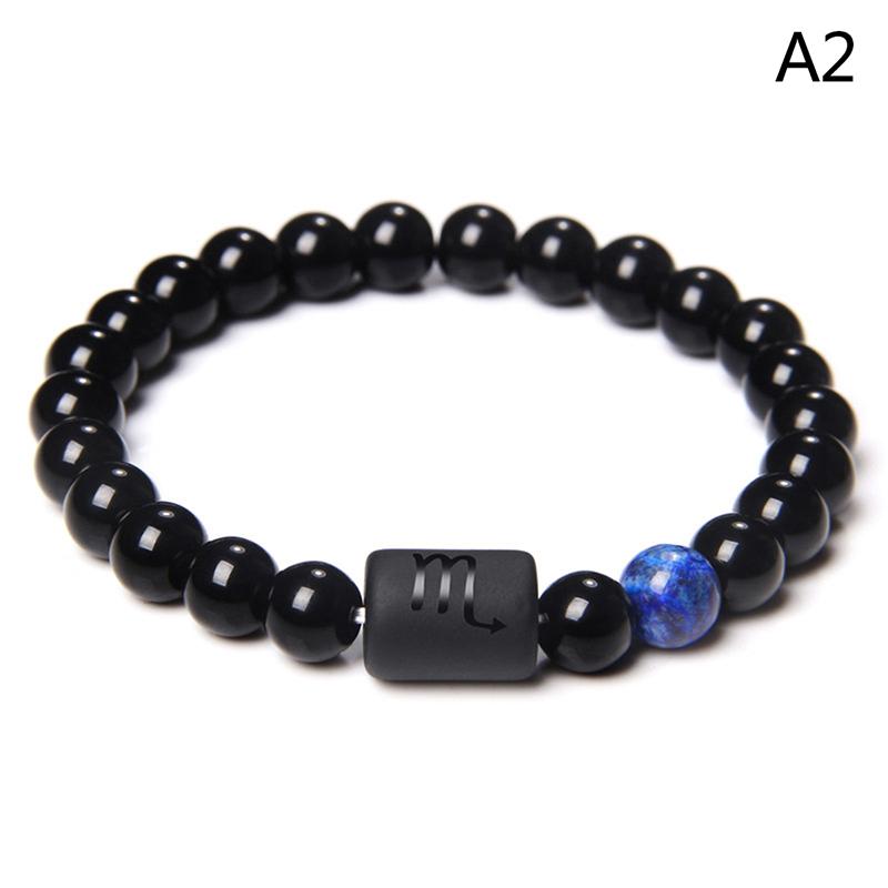 12 Constellation Zodiac Signs Beads Couple Bracelet Natural Black Onyx Stone