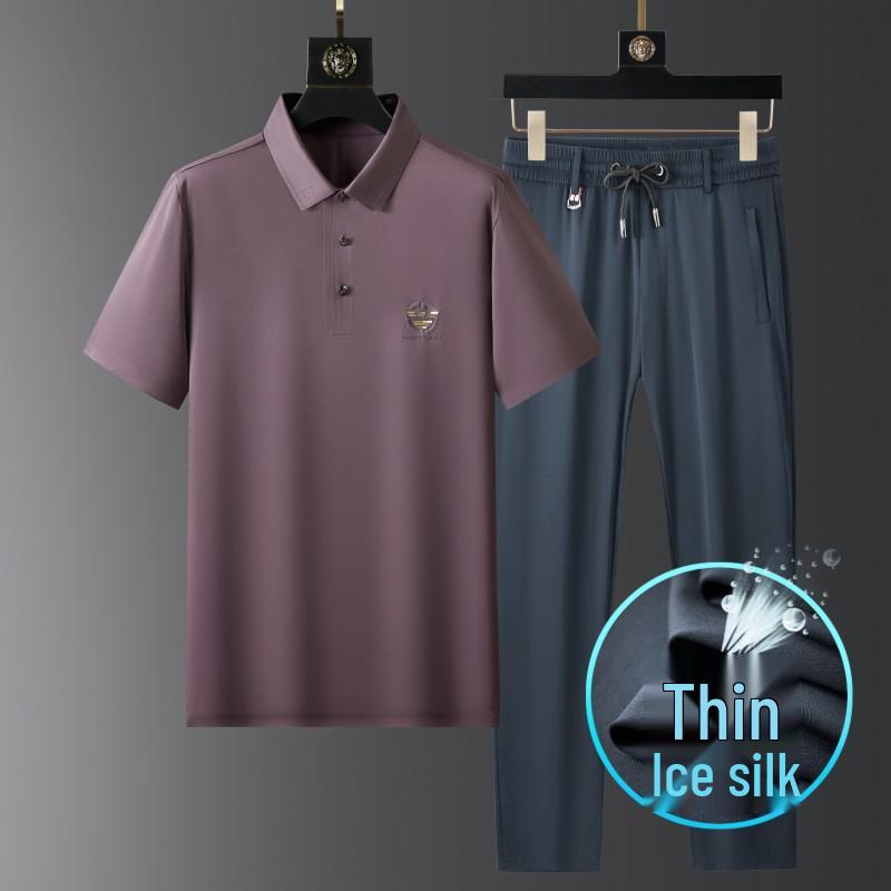 Men's Ultra-thin Light Luxury Ice Silk Short Sleeve Suit - Business Casual Two-Piece Set