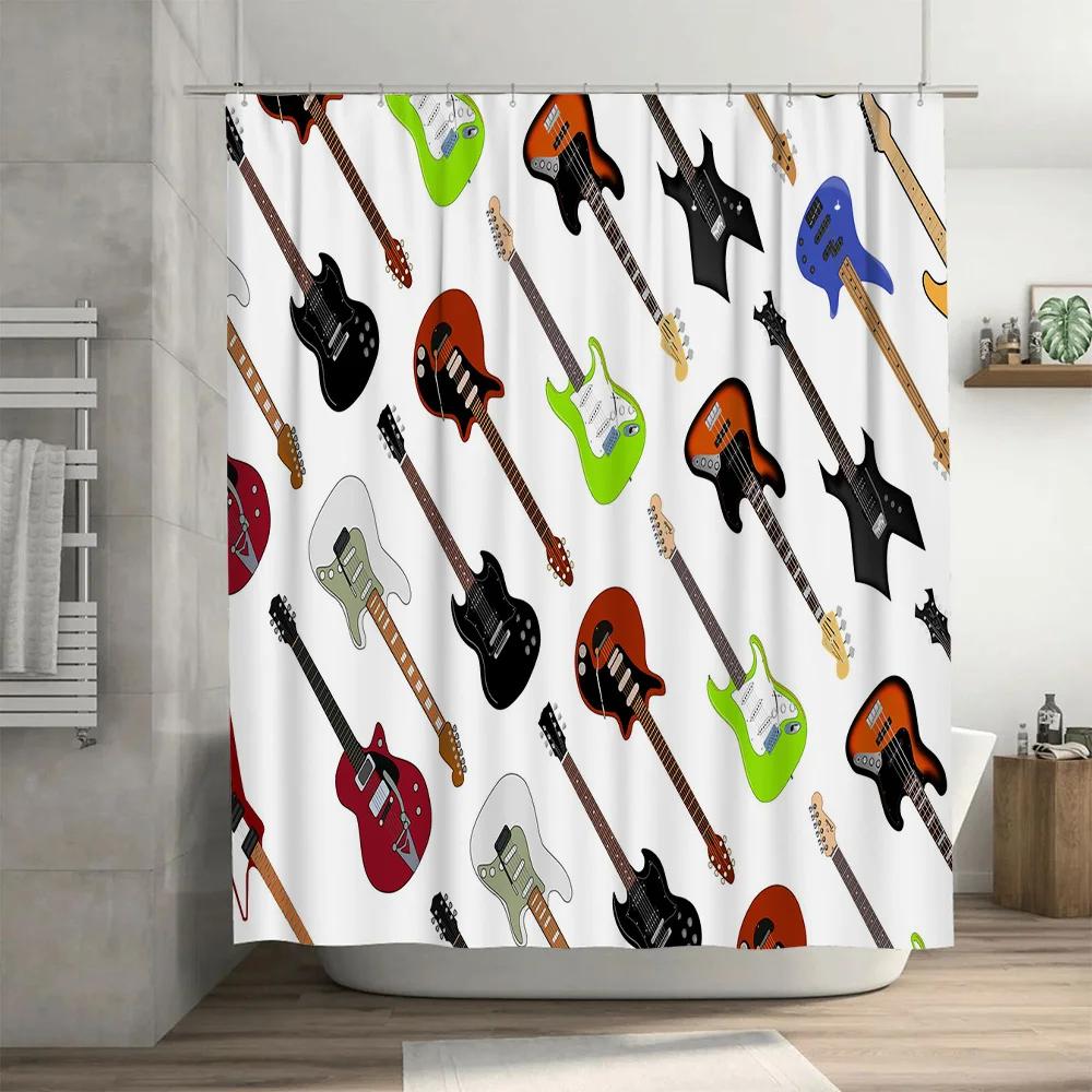 Rock Out with Your Guitars: Electric Guitar Pattern Shower Curtain Music Lover's Decor for Bathroom or Kitchen