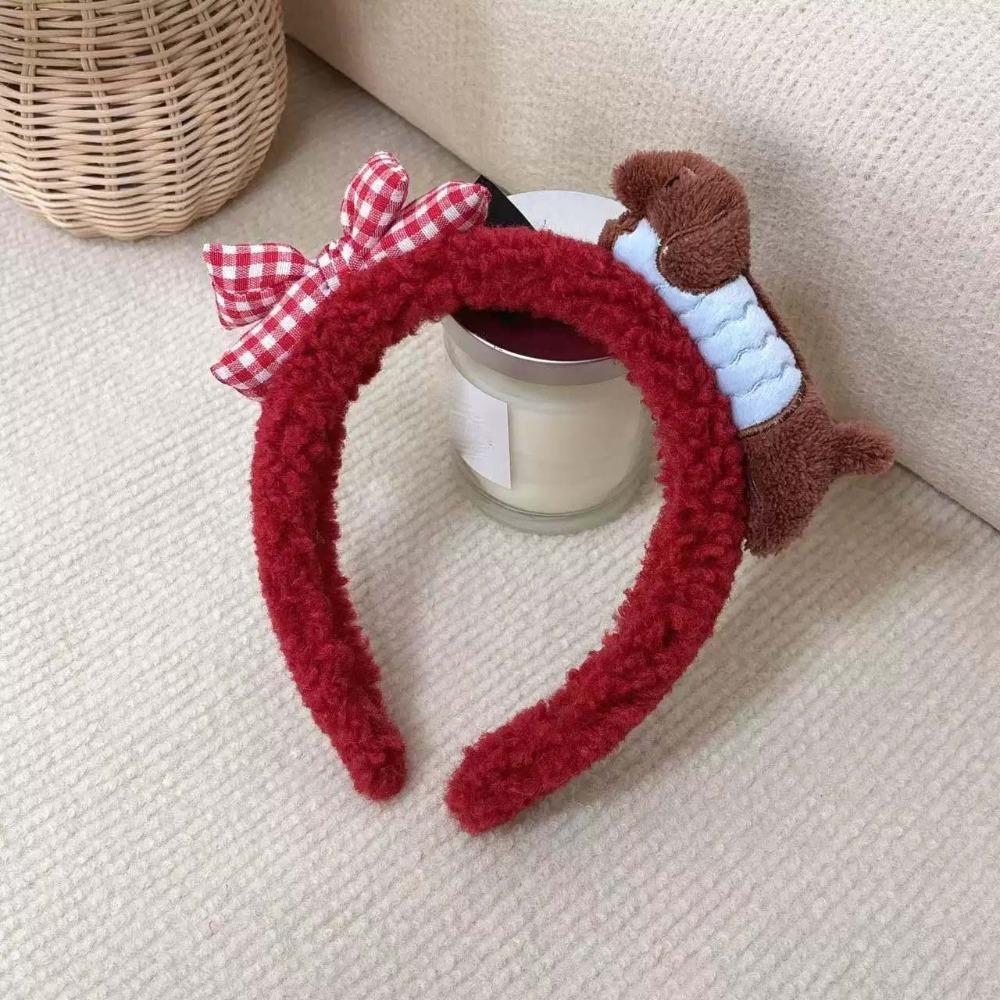 

Moon Red Plush Headband Plaid Bow Cartoon Monkey Hairband Cute Dachshund Hair Hoop Party червоний