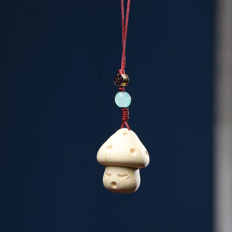 Rosewood & Boxwood Sandalwood Mushroom Carving Pendant Keychain - Cute, Fun, Healing Design for Couples