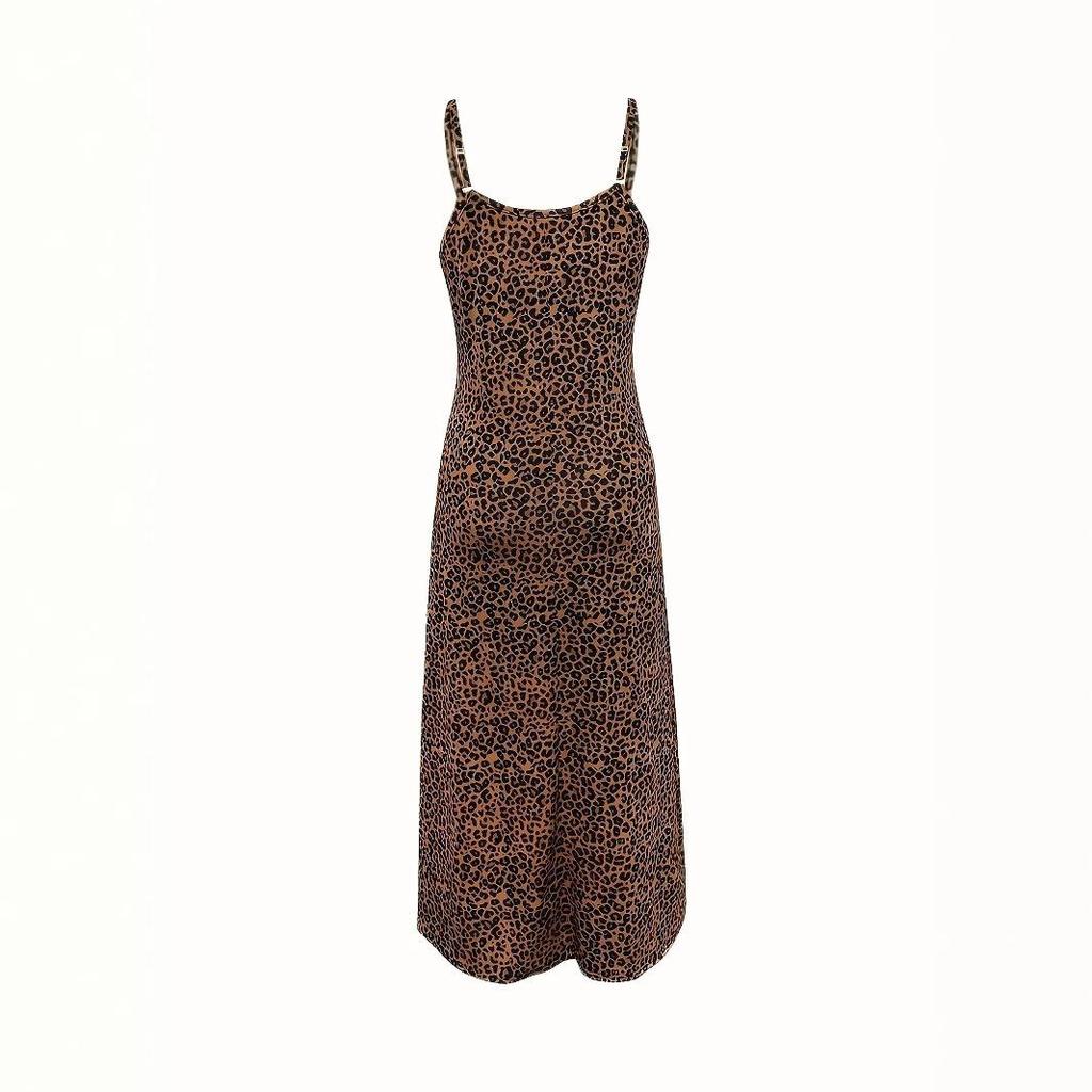Trendy 2025 Women's Leopard & Butterfly Print Spaghetti Strap V-Neck Maxi Dress