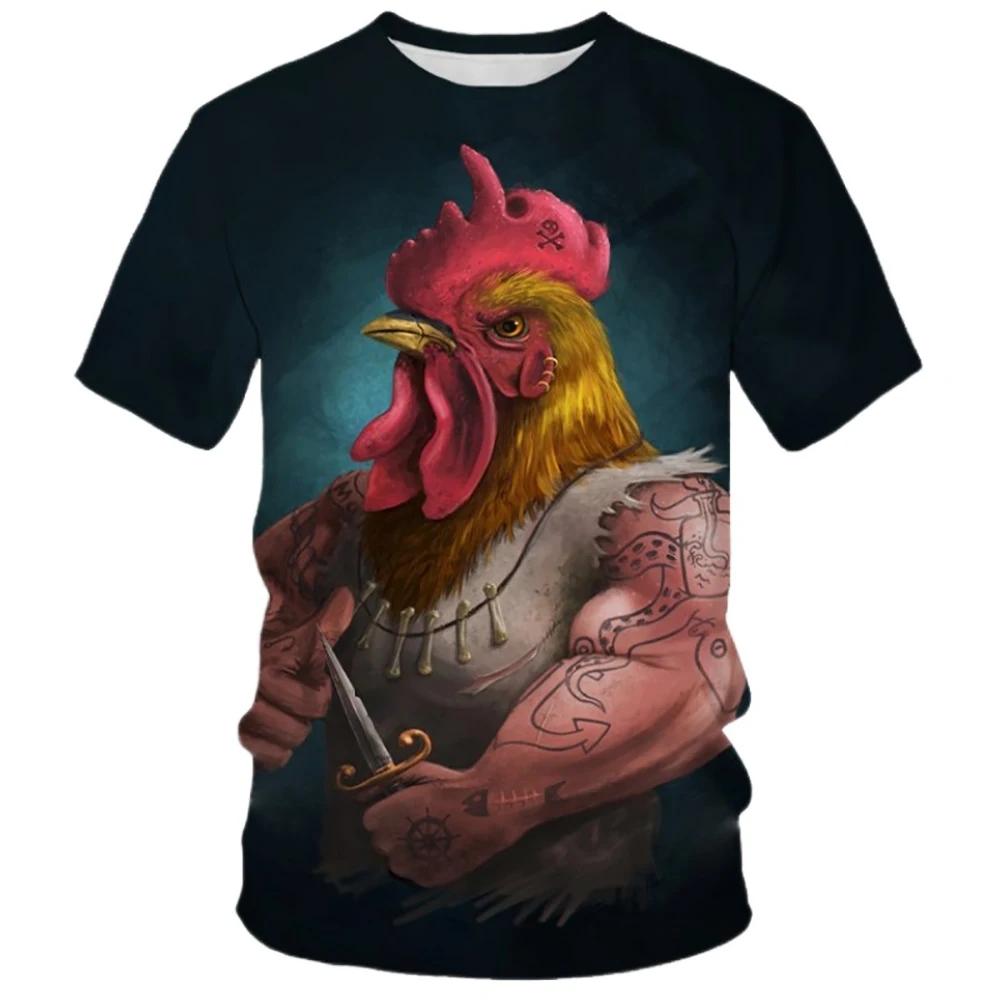 Summer Men's New Cute Chick Pattern T-Shirt, Fashionable Casual Fun Streetwear, Breathable Plus-Size Crew Neck Top