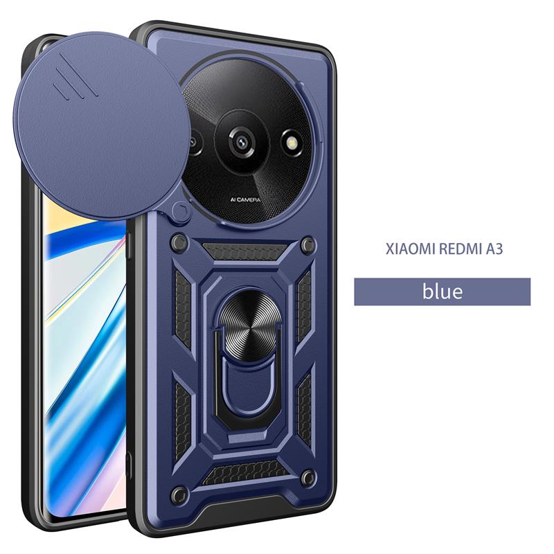 Pro Redmi A3 2024 Pouzdro Magnetický Kroužkový Držák Pancéřové Pouzdro na Telefon pro Xiaomi Redmi A3 4G RedmiA3 A 3 Posuvný Kryt na Ochranu Fotoaparátu Zadní Kryt
