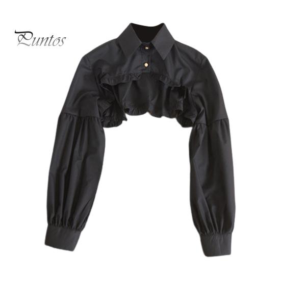 

Женский фальшивый воротник с лацканами, фонарь, длинный рукав, однобортный, с оборками, сшитый подол, фальшивый воротник, однотонный свитер, декоративный воротник чёрный