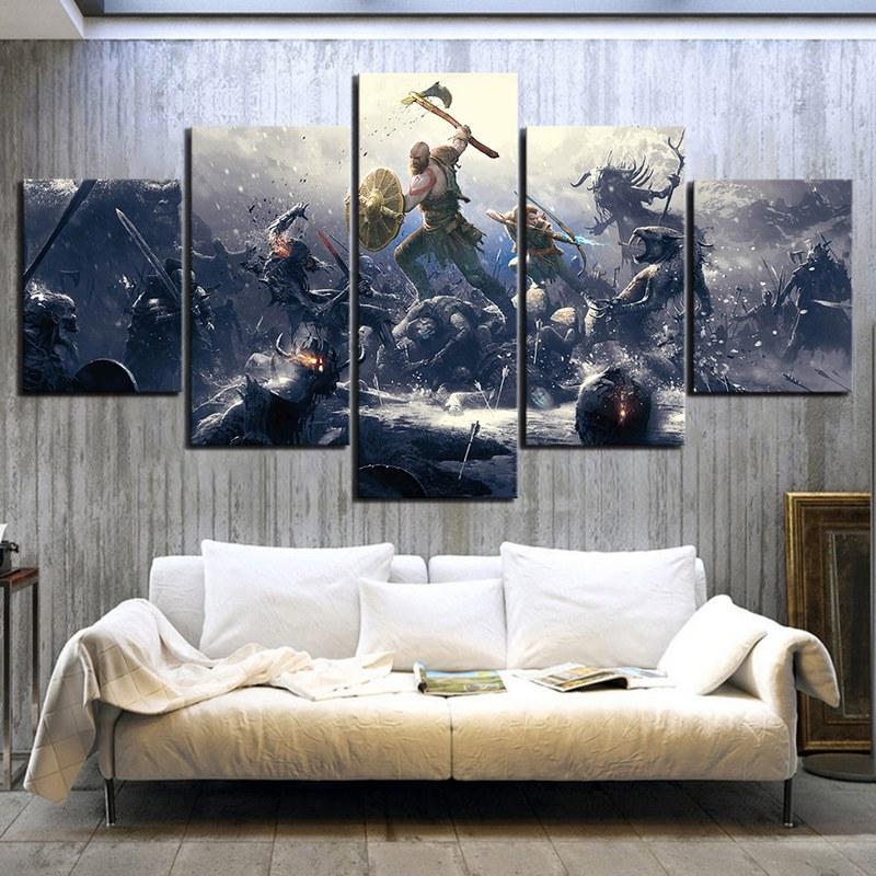 5 Panel God Of War Kratos Game Modular Paintings HD Prints Posters Canvas Wall Art Pictures Gamer Living Room Home Decor