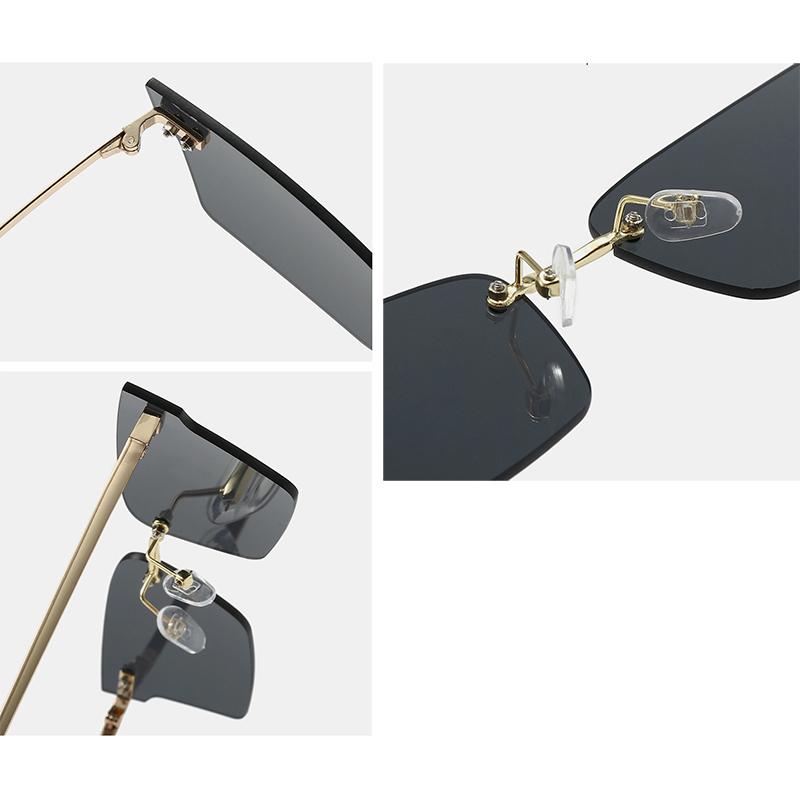 Lunettes de soleil rectangulaires à bords coupés sans monture Unisexe Mode Lunettes de forme spéciale Femmes Été Accessoire de lunettes d'extérieur