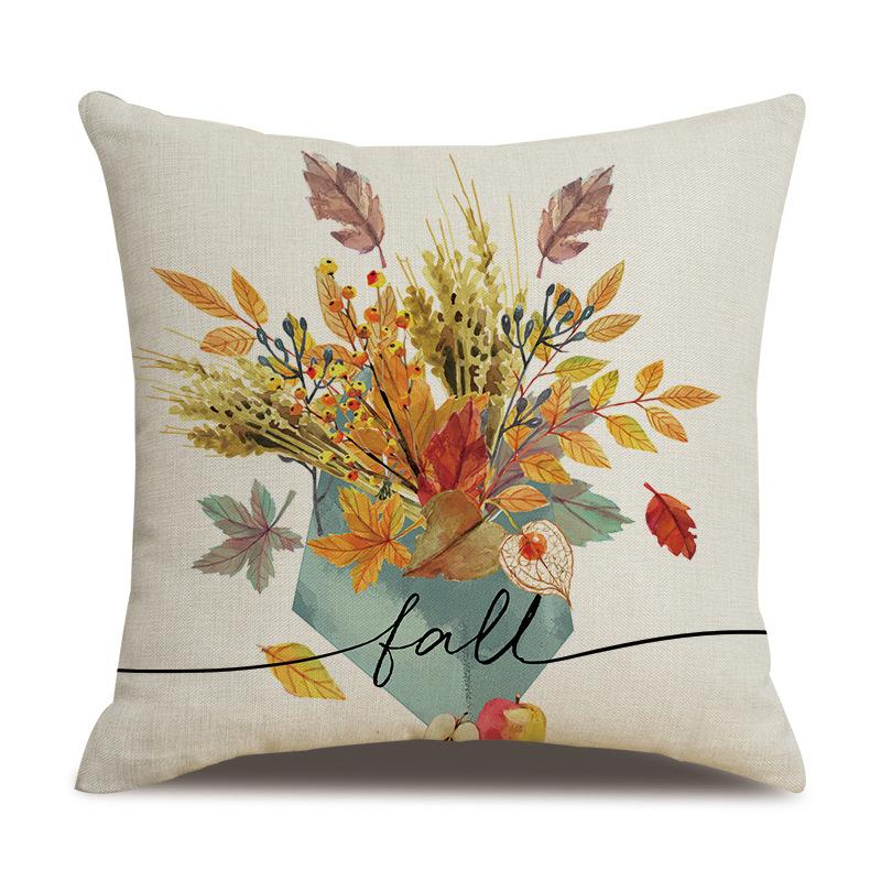 Thanksgiving Linen Pillowcase Autumn Pumpkin Print Pillow Cushion Cover