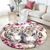 White Tiger Round Area Rug,Carpet Rug for Living Room Bedroom Sofa Playroom Decor,Non-slip Floor Mat