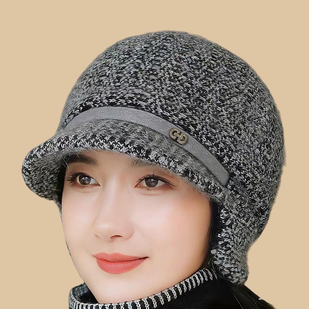 Pălărie tip borcan tricotată căptușită cu lână de iarnă pentru femei vârstnice