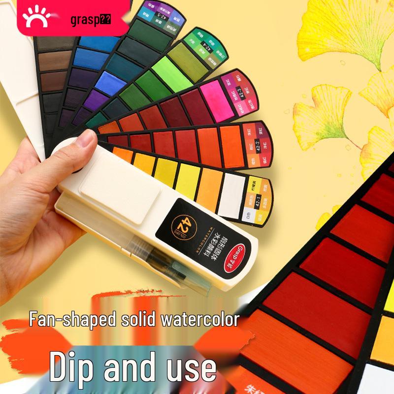 Fan-shaped Solid Watercolors: 24, 36, or 42 Gouache Colors for Students & Beginners