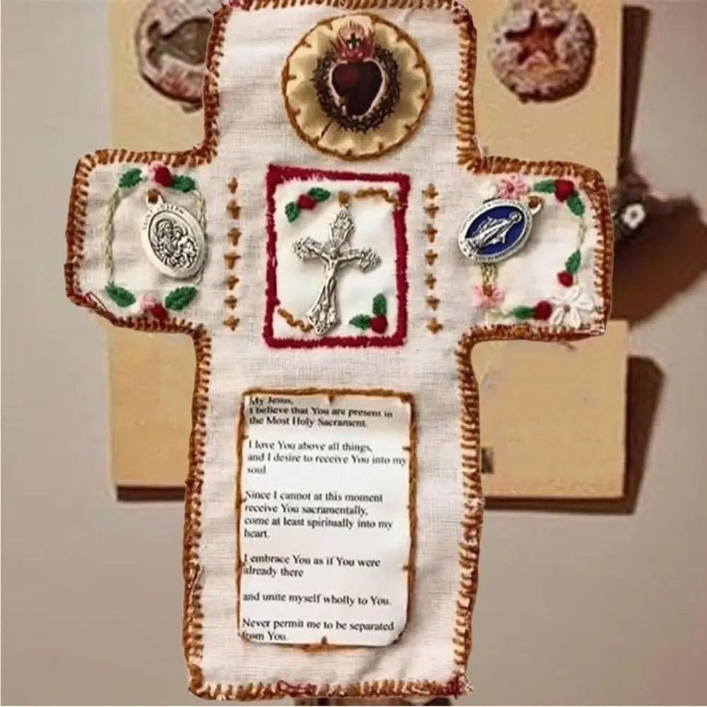 Silver Cross Mini Prayer Quilt Blessings Prayer Mat .Lightweight Pocket Shrine Meditation