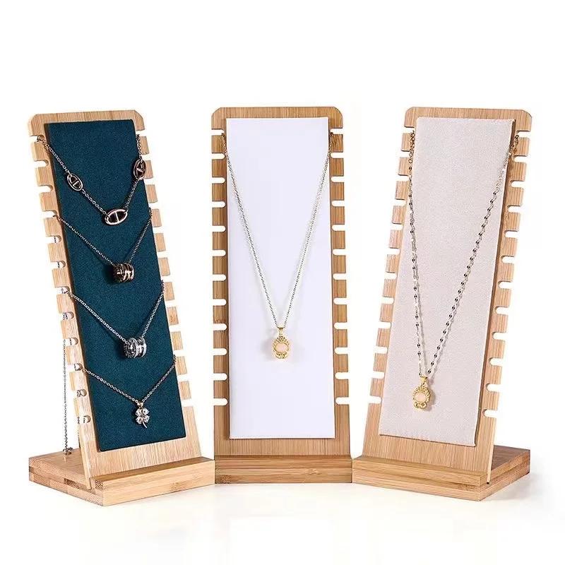 New Solid Bamboo Wood Jewelry Display Stand Necklace Showcase Holder Pendant Long Chain Handing Organizer Holder For Necklaces