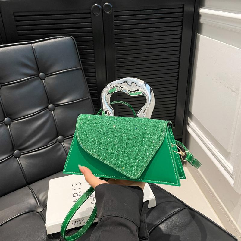 New splicing hypotenuse summer new casual contrasting metal portable small square bag shoulder bag women