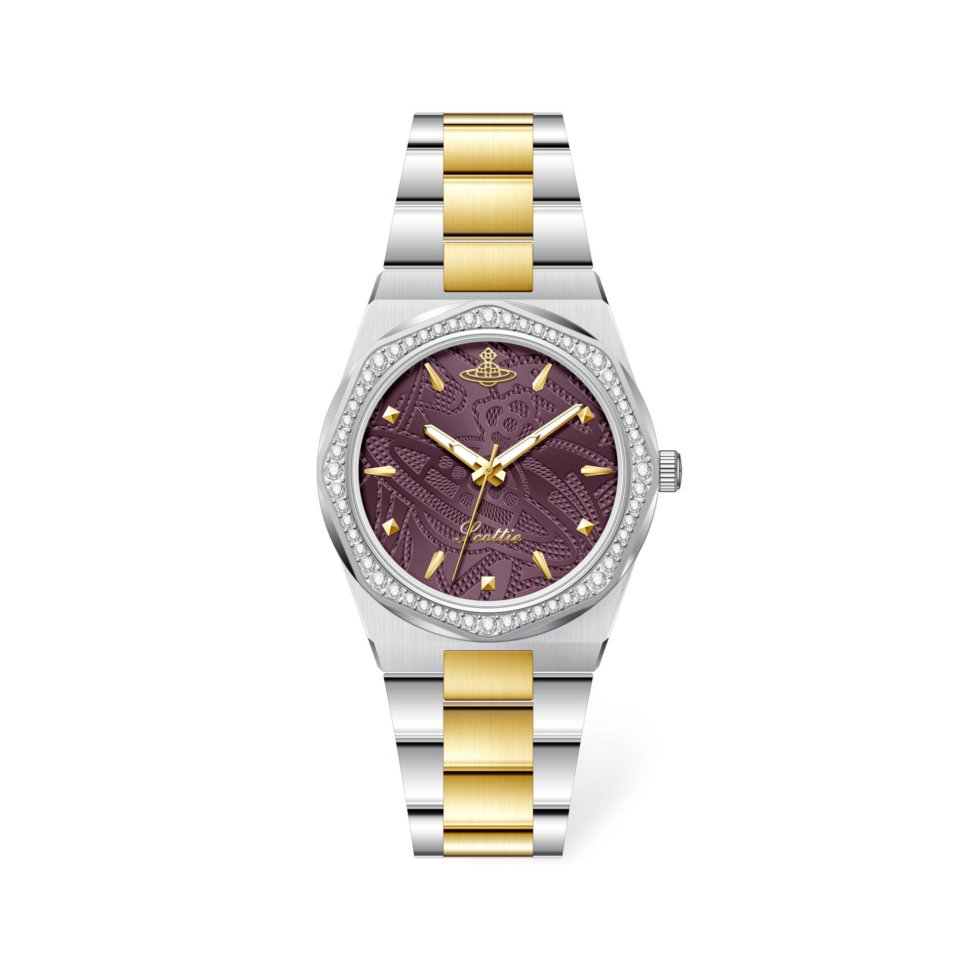 

Женские часы Scottie цвета золота с драгонфрутом - Элегантные, Высокоценные, Водонепроницаемые кварцевые часы золотой/фиолетовый