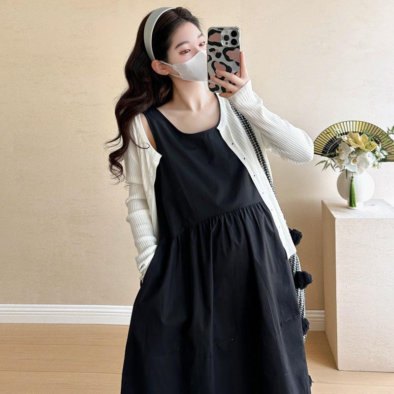20256 Spring Maternity Vest Dress & Cardigan Set - Simple, Plain, Sleeveless Extra Large