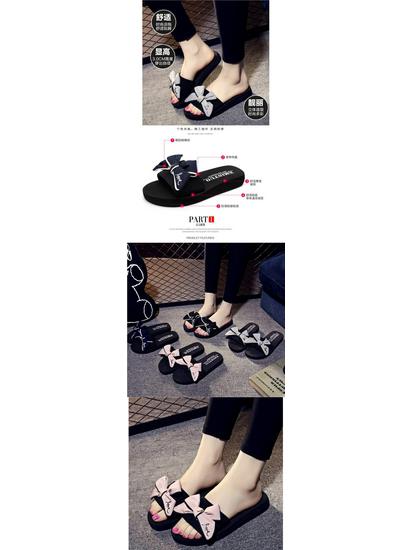 Women's Bowknot Wedge Flip-Flops: Versatile, Thick-Soled Beach Sandals for Summer Skirt Pairing and Outdoor Wear