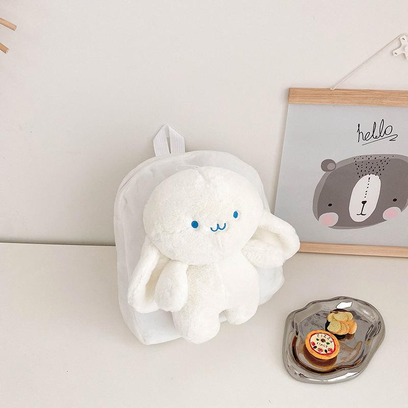 

2025 новые детские сумки поставка плюшевая мультяшная кукла двойное плечо рюкзак кролик милый детский рюкзак белый