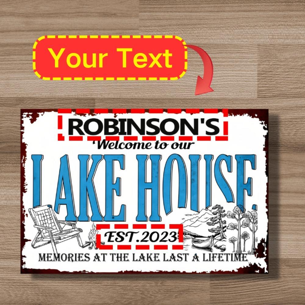 Personalized Rustic Metal Lake House Sign Custom Name Welcome Decor 8x12 Inch Aluminum