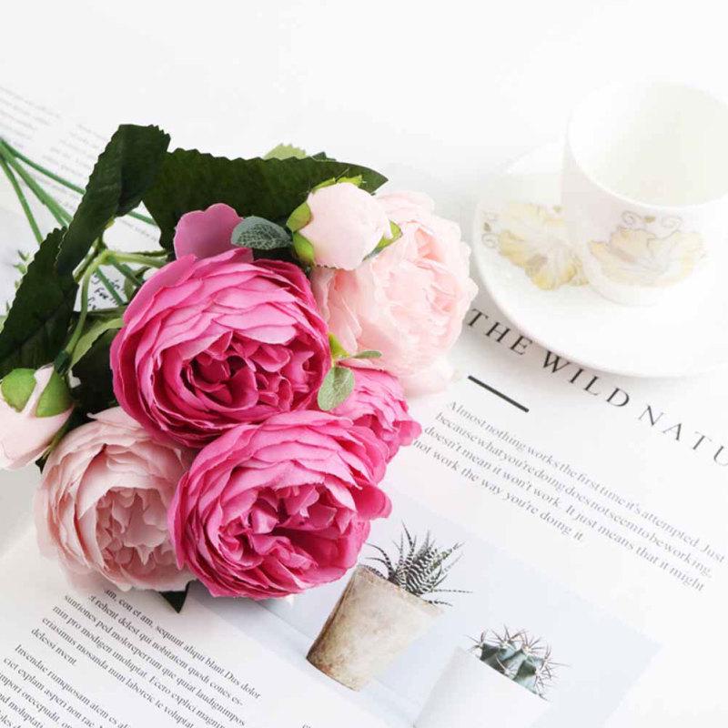 5 Heads Artificial Rose Fake Flower Bouquet for Home Wedding Decoration