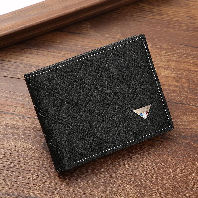 Fashionable Men's Short Wallet With Geometric Pattern Multiple Card Slots And Coin Pocket In Soft Pu Leather