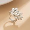 Opening Adjustable Pearl Flowers Rings Vintage Gold Silver Color Retro Exaggerated Metal Alloy Hollow Finger Ring for Women Geometric Jewelry Anillos
