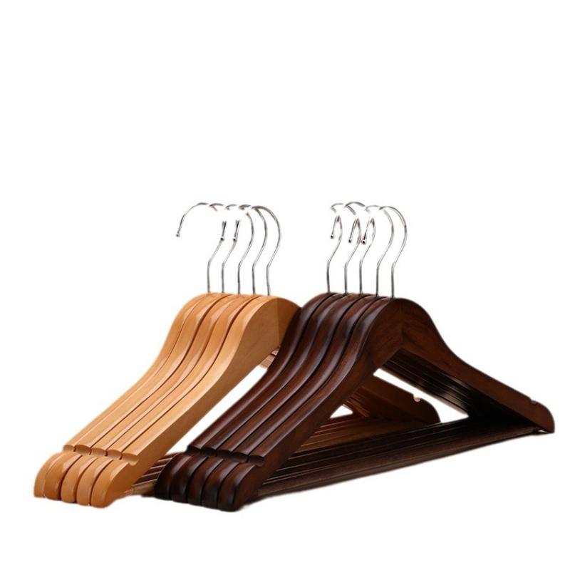 Wooden Hangers 5pcs Solid Wood Coat Hanger Heavy Duty, Smooth Finish High-Grade Wooden Clothes Hanger with Non Slip Pant Bar, 360° Swivel Hook
