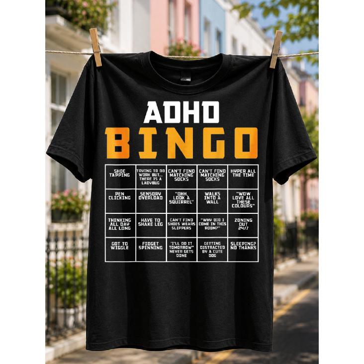 Casual Style Men S T-Shirt ADHD Bingo Pattern Summer Wear Gift for Friends And Family S чёрный