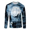 Roaring Wolf In The Forest 3D digital printed men's long-sleeved T-shirt fashionable new