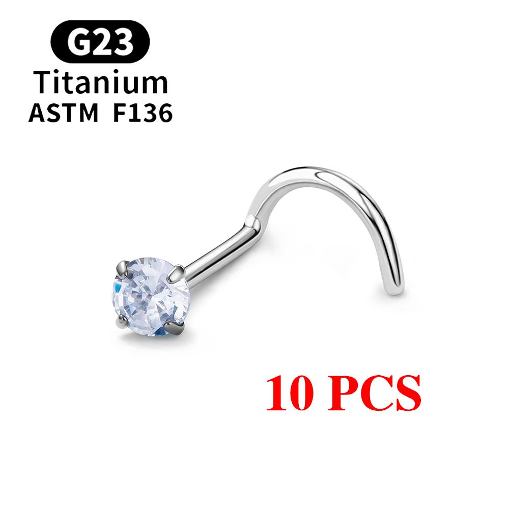 1/10PCS ASTM F136 G23 Titanium Piercing Nose Stud 20G L-Shape Nariz Studs With Zircon 2-3mm Nose Rings Nostril Piercing Jewelry