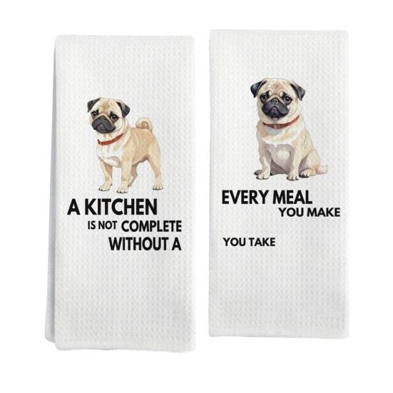 

2Pcs Dish Towel Cartoon Dog Bear Pattern Super Water Absorbent Reusable Kitchen Towels Machine Washable Household Cleaning Rags J