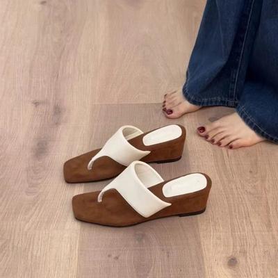 Fashion Spring Summer New Style Fashion Mid Heel Sandals Women's Flip Flops Comfortable Slimming High Heels Slip-On Shoes Korean Style