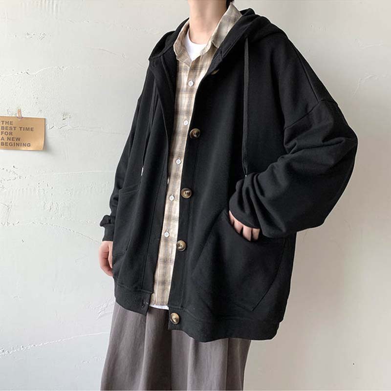 Весенне-осенний кардиган на пуговицах, Мужская свободная однотонная ...