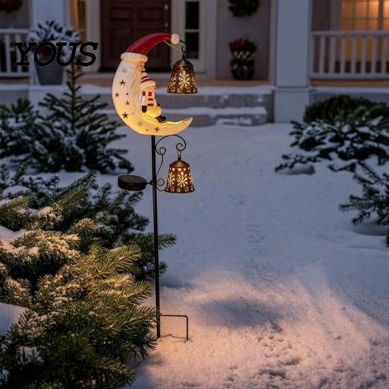 Holiday Bell Hanging Garden Ornaments Solar Christmas Light, Santa Crescent Snowman Decorative Light with Stake, Seasonal Lawn Decorations Waterproof