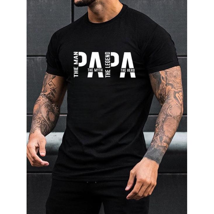 Men's Short Sleeve T-Shirt, Crew Neck, Soft Cotton Feel, Bold 'PAPA' Graphic Print with Taglines, Relaxed Fit for Casual Daily Wear