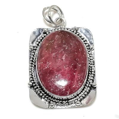 Pendentif en Pierre Précieuse Rhodochrosite Naturelle Fait Main en Argent Sterling 925 2.17" d7J74