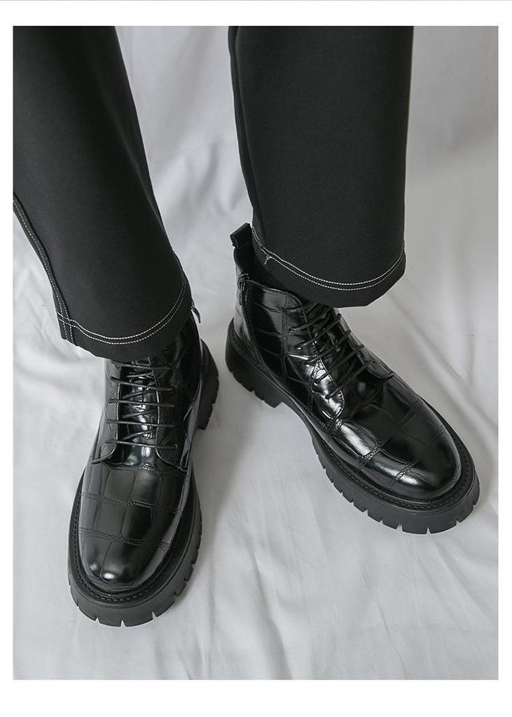 Men's Large Size High-Top Leather Shoes with Thick Soles, Height-Increasing, Autumn/Winter Fashion Trend Martin Boots