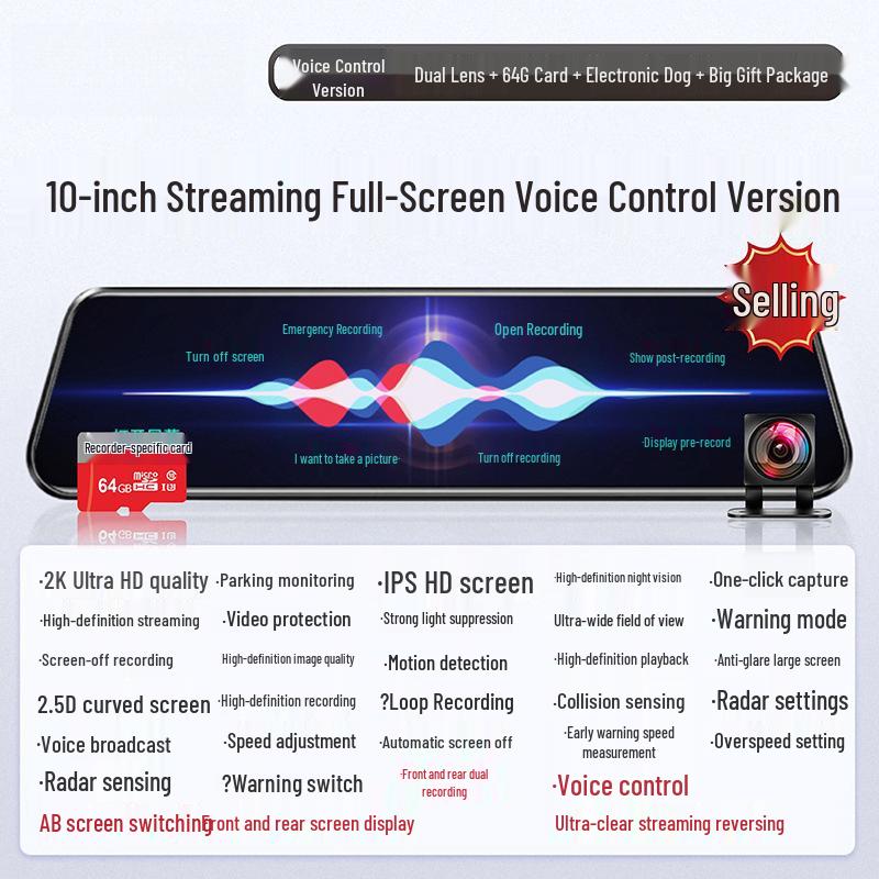 HD Night Vision Dash Cam: Dual Front and Rear Recording, Large Screen, with Parking Monitoring.
