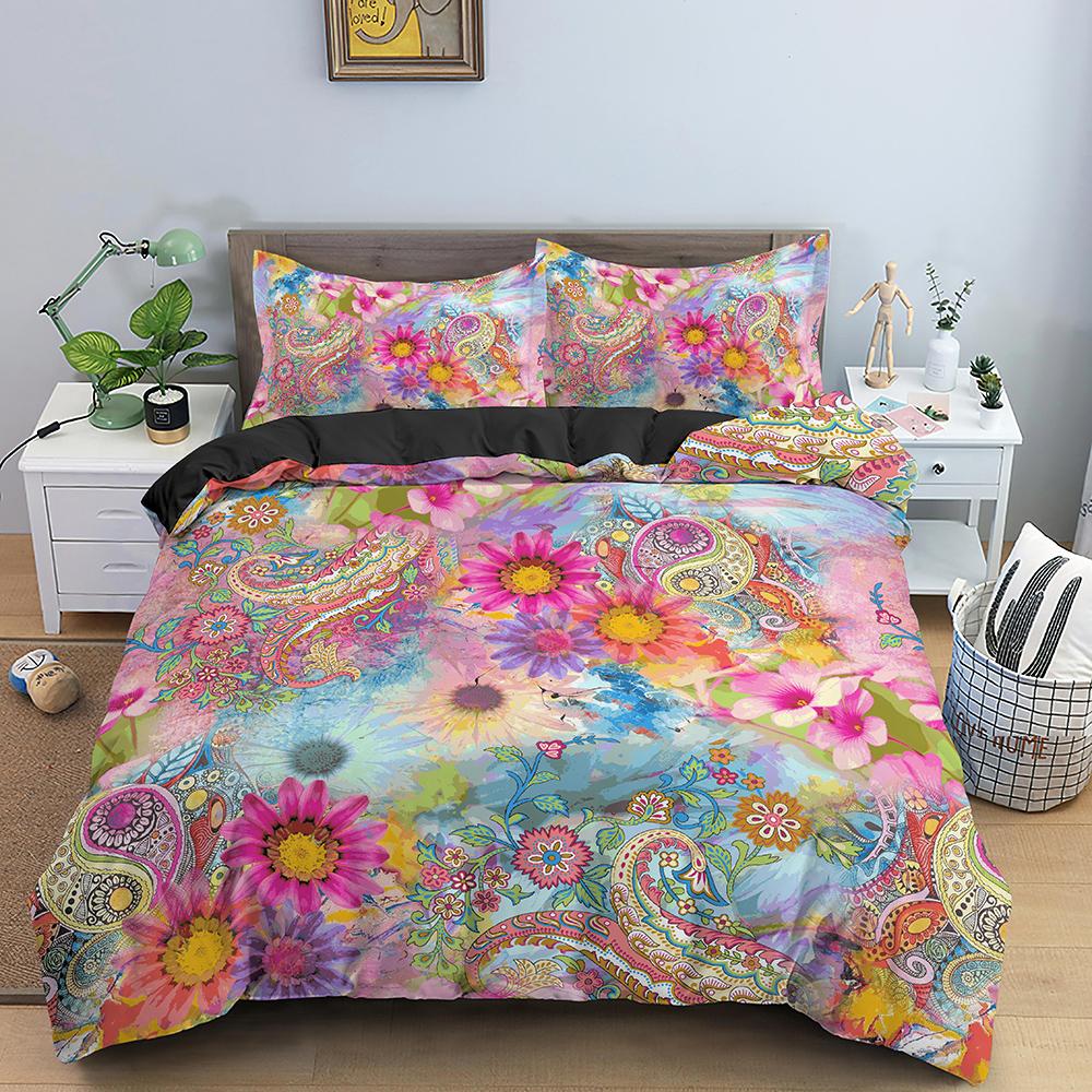 Indian Floral Style King Queen Duvet Cover Colorful Boho Mandala Bedding Set For Adults Geometric Exotic Polyester Quilt Cover